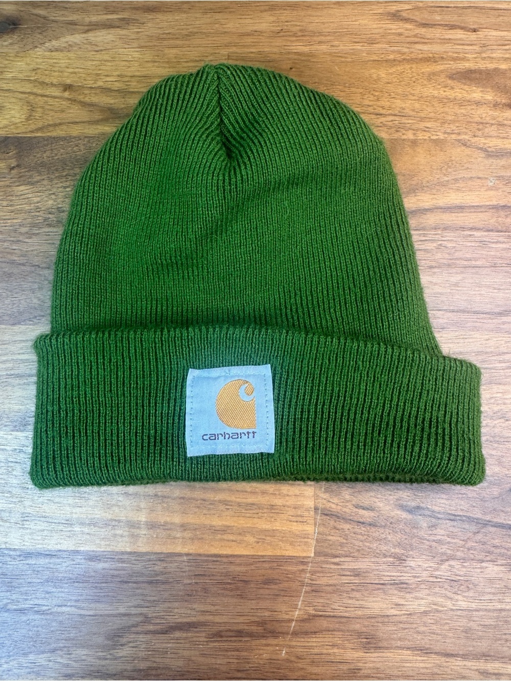 Carhartt Green Ribbed Cuffed Beanie with Logo Patch Original Mens